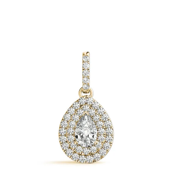 Double Halo Pear Diamond Pendant with Pavé Setting Yellow gold