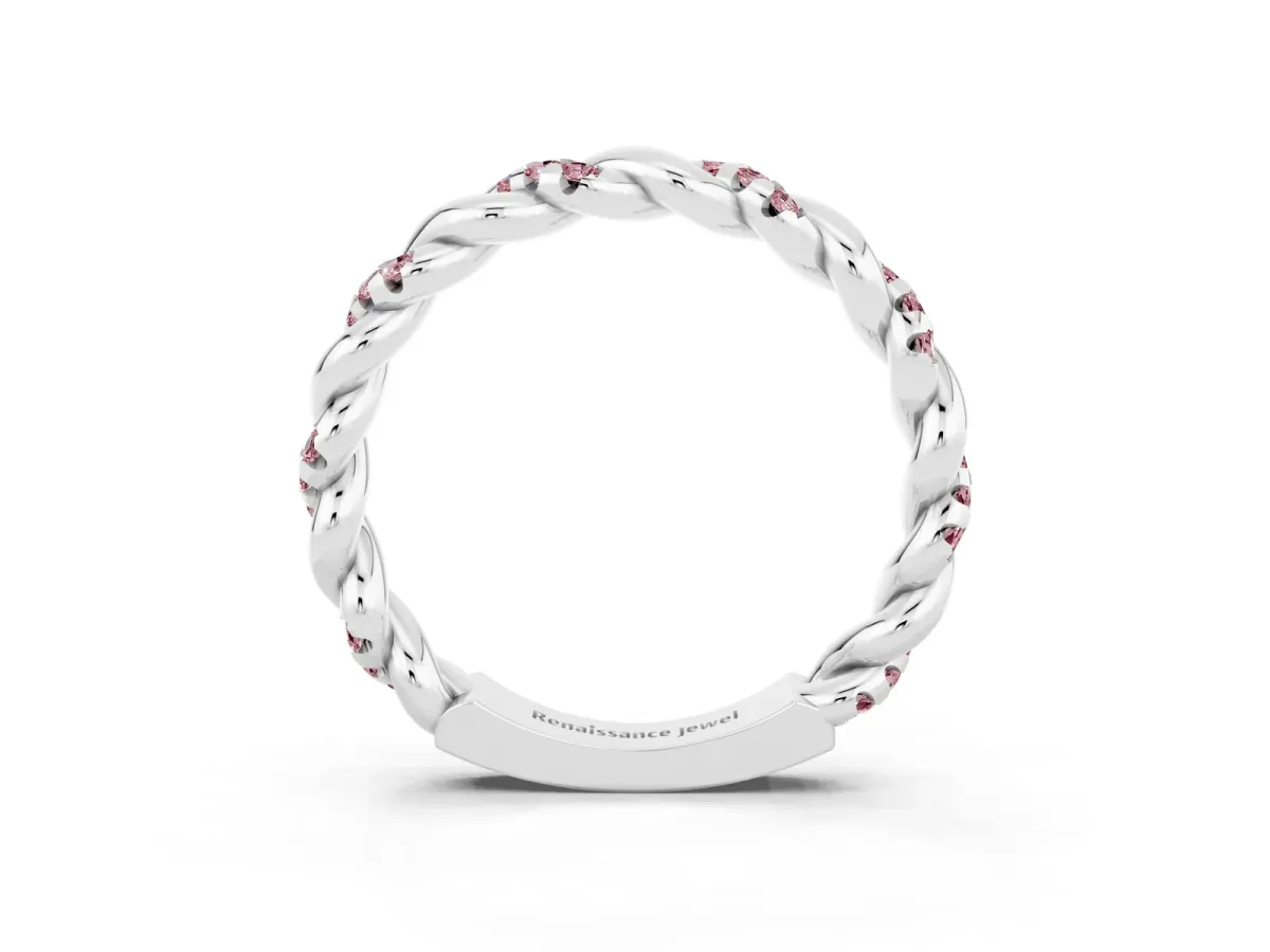 Twisted Pavé Round Morganite Eternity Band Platinum