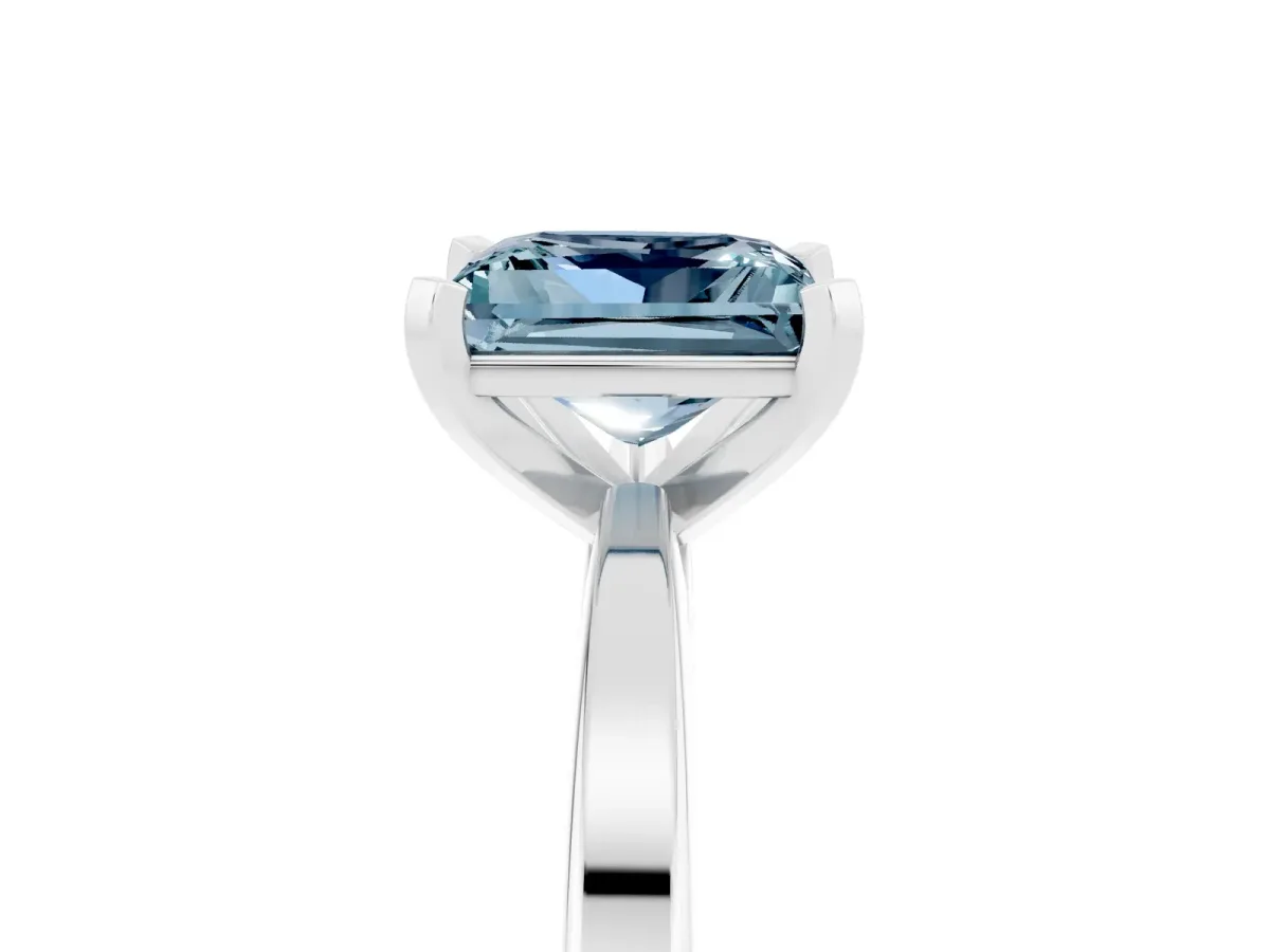 Princess Cut Aquamarine Solitaire Engagement Ring with Classic Band and Four-Prong Setting Silver
