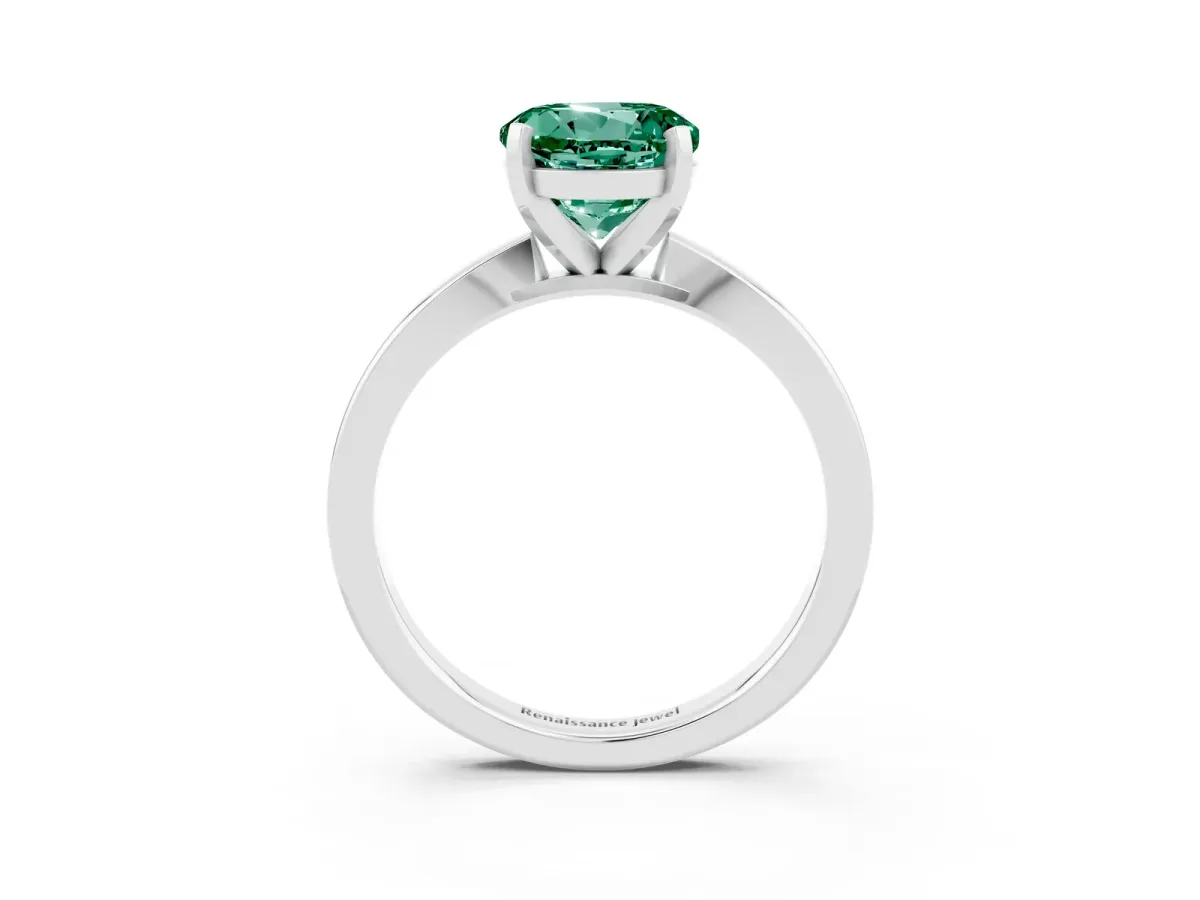 Round Cut Green Sapphire Solitaire Engagement Ring with Classic Band and Four-Prong Setting Platinum