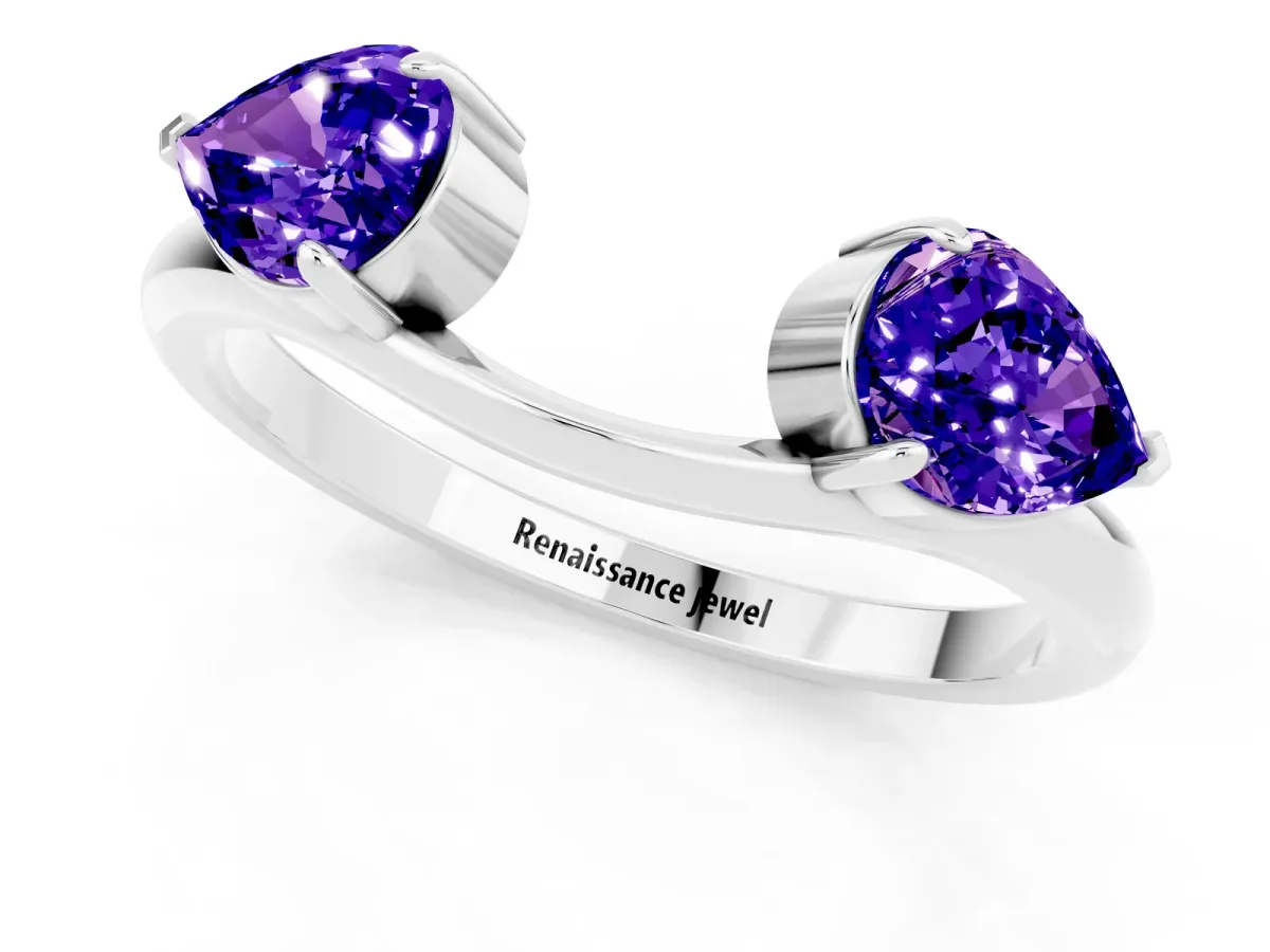 Two-Stone Pear Tanzanite Bypass Ring with Prong Setting White gold
