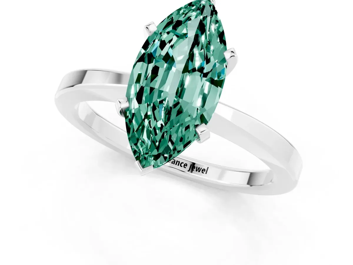 Marquise Cut Green Sapphire Solitaire Engagement Ring with Classic Band and Four-Prong Setting Silver