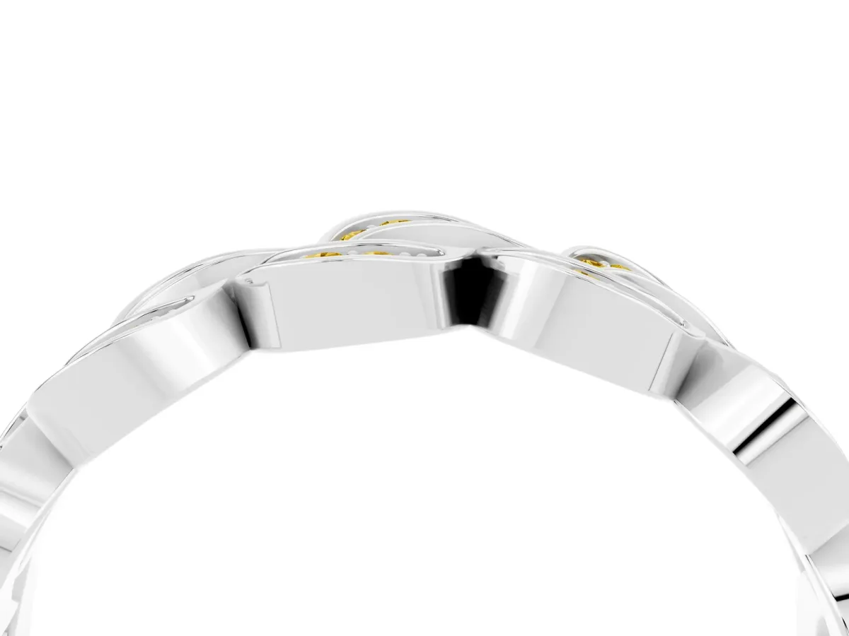 Pavé Round Yellow Sapphire Interlocking Eternity Band with Bezel Prong Setting White gold