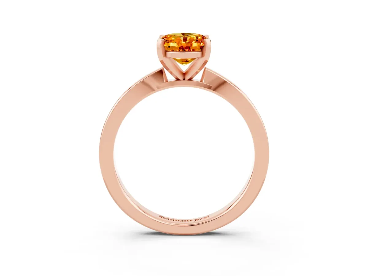 Oval Cut Citrine Solitaire Engagement Ring with Classic Band and Four-Prong Setting Rose gold