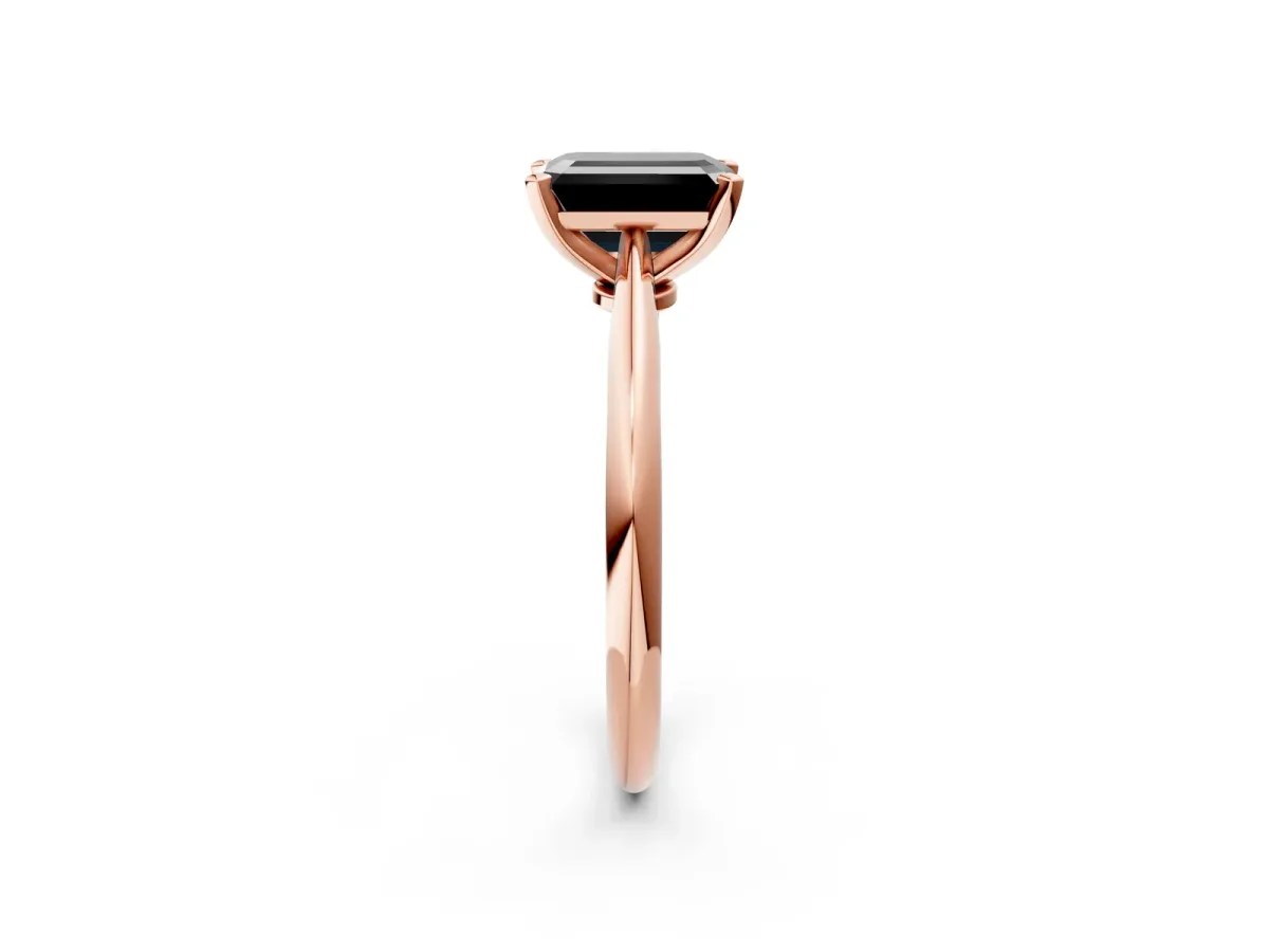 Fancy Black Emerald Cut Diamond Solitaire Engagement Ring with Classic Band and Four-Prong Setting Rose gold