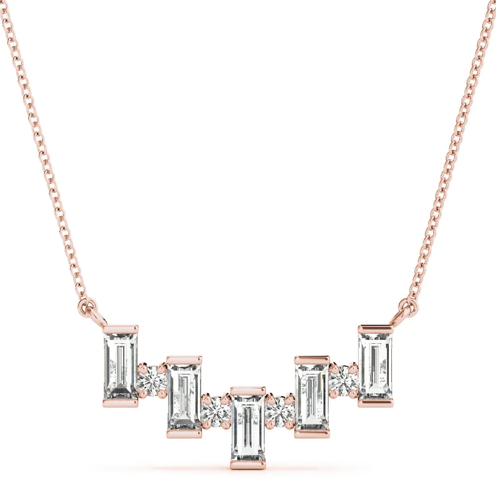 Baguette Diamond Bar Pendant with Prong Setting Rose gold