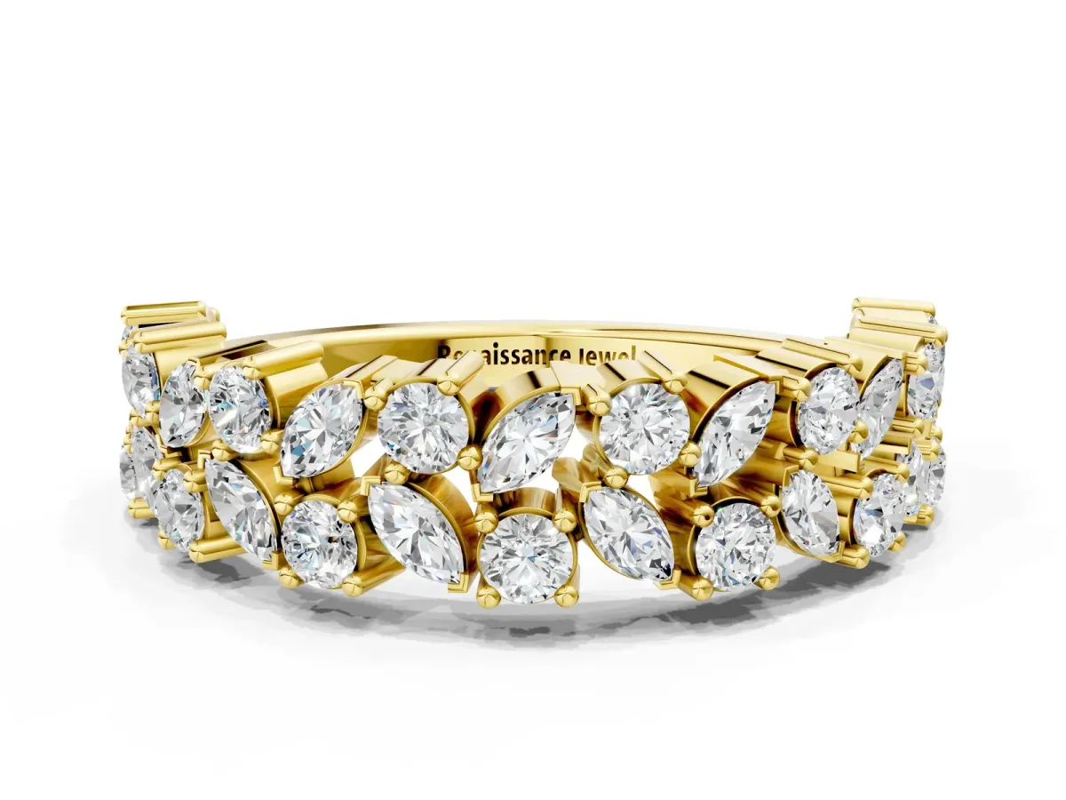 Pave Marquise and Round Diamond Eternity Band with Prong Setting Yellow gold