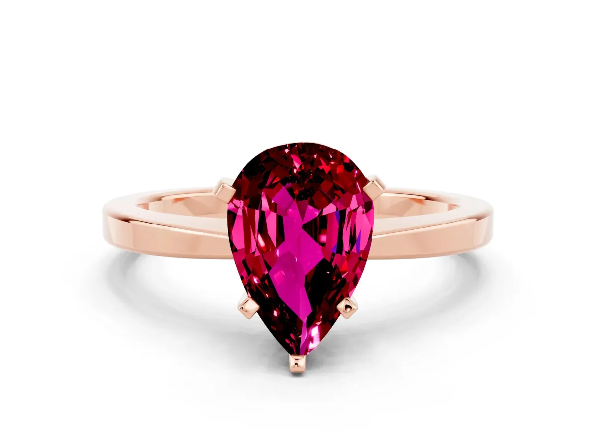 Pear Cut Garnet Solitaire Engagement Ring with Classic Band and Four-Prong Setting Rose gold