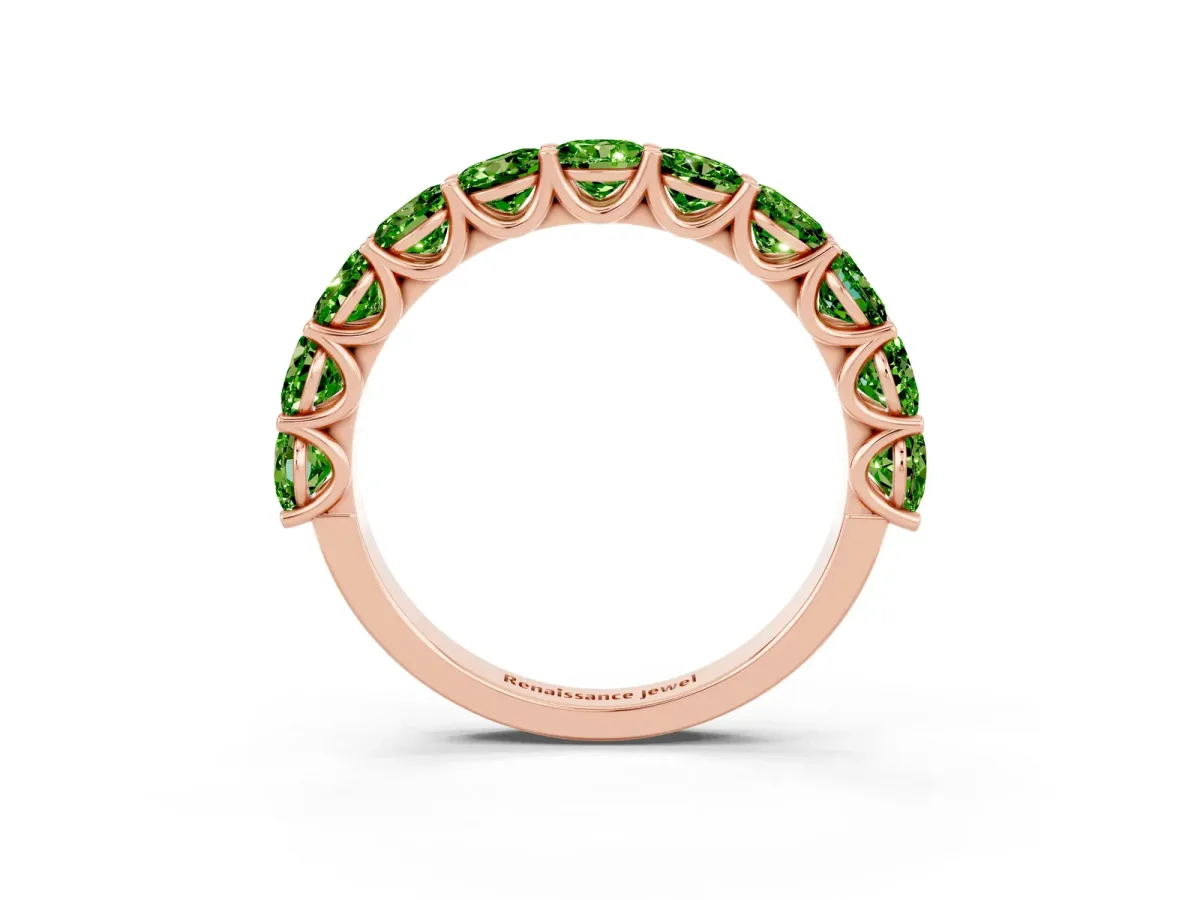 Round Peridot Shared Prong Eternity Band Rose gold