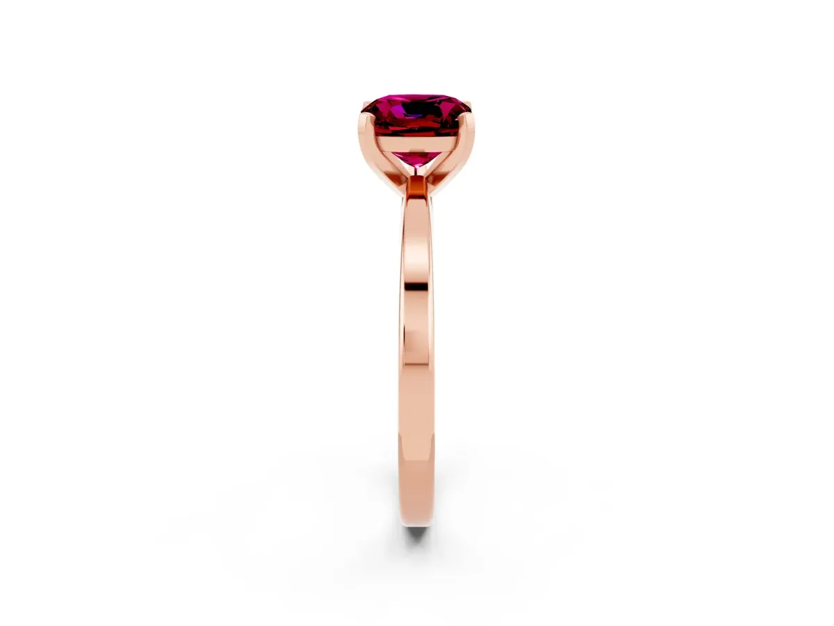 Cushion Cut Garnet Solitaire Engagement Ring with Classic Band and Four-Prong Setting Rose gold