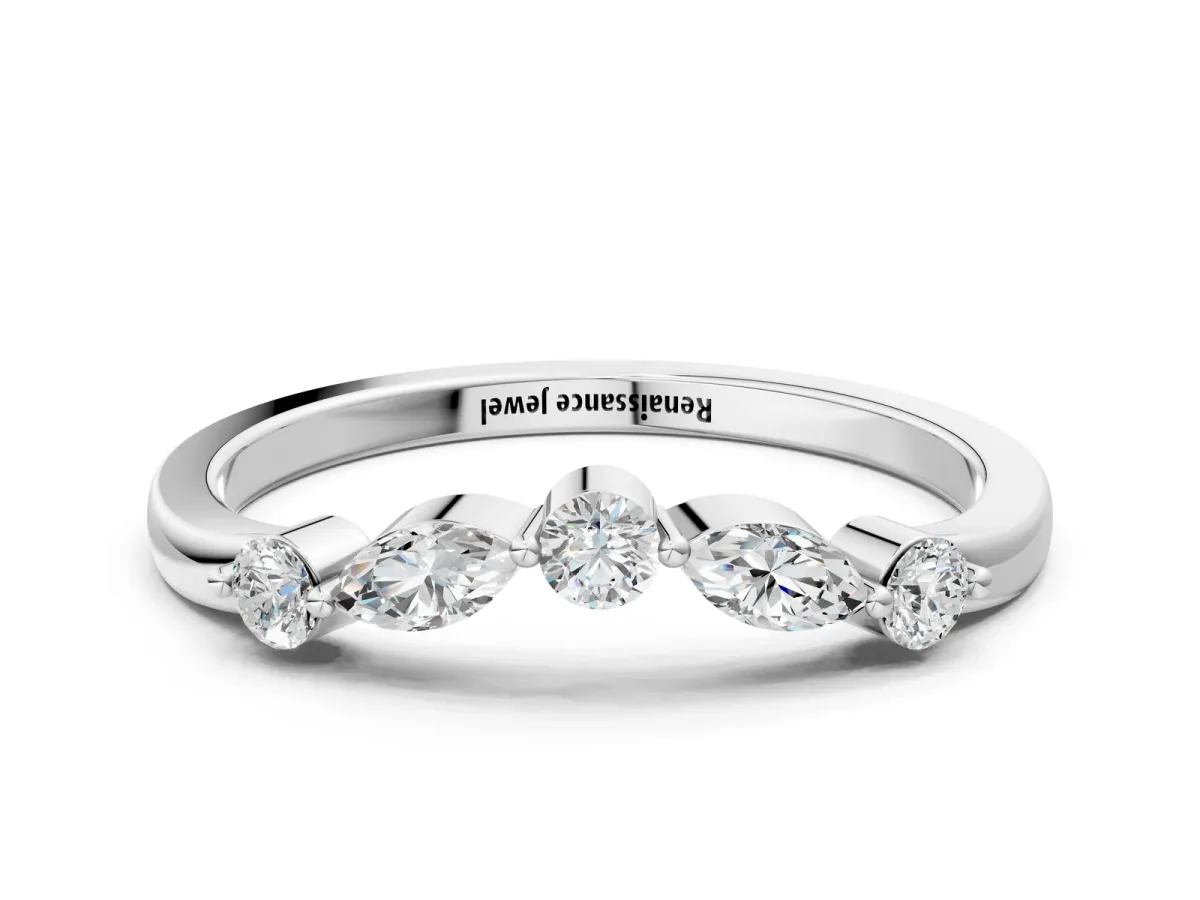 Round and Marquise Diamond Half Eternity Band with Prong Setting Platinum