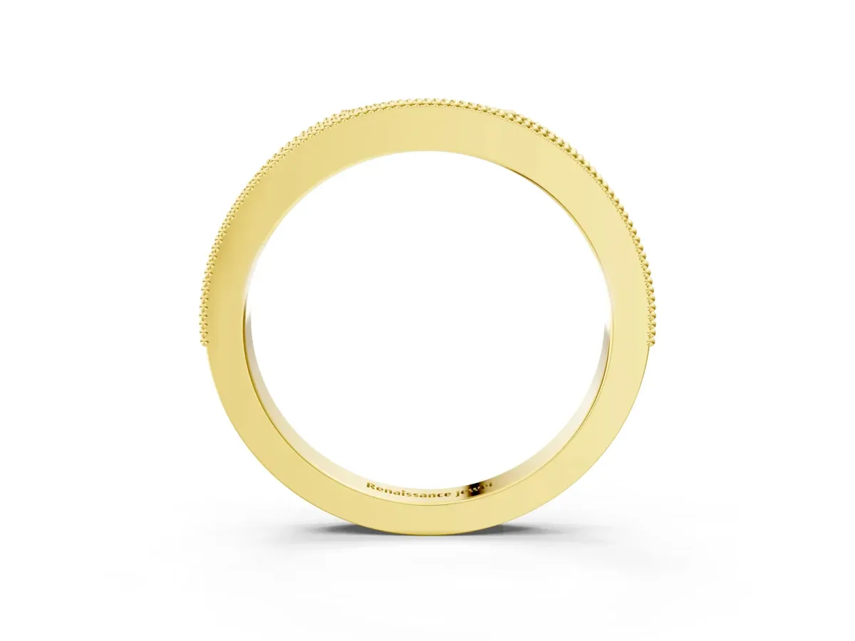 Round Cut Pavé Diamond Contour Band with Milgrain Detailing Yellow gold