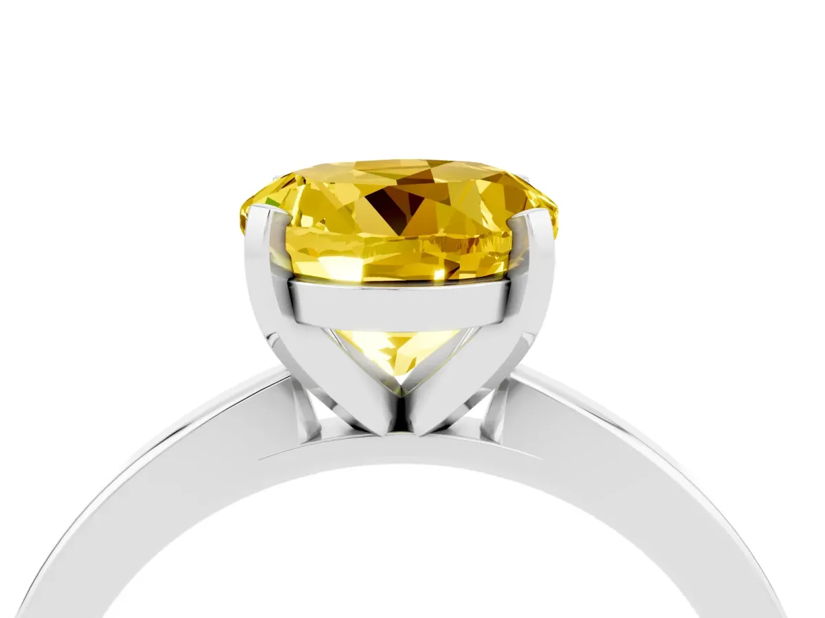 Round Cut Yellow Sapphire Solitaire Engagement Ring with Classic Band and Four-Prong Setting Silver