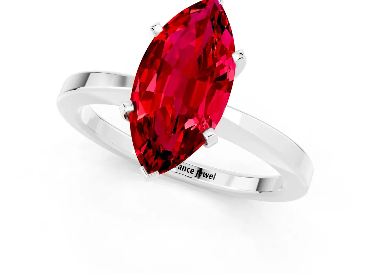 Marquise Cut Ruby Solitaire Engagement Ring with Classic Band and Four-Prong Setting Platinum