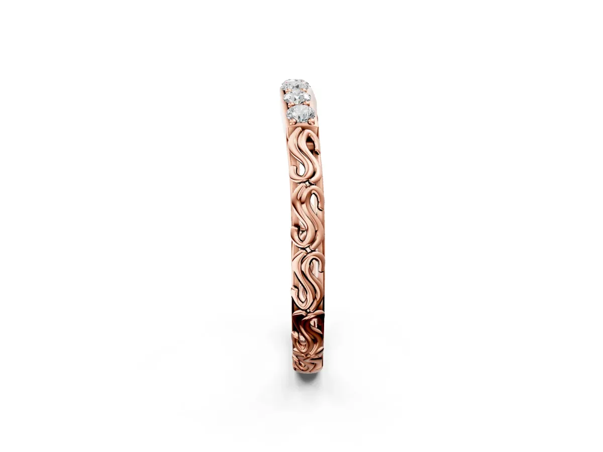 Round Diamond Bar Set Eternity Band with Filigree Design Rose gold