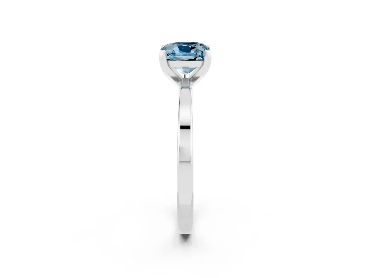 Cushion Cut Aquamarine Solitaire Engagement Ring with Classic Band and Four-Prong Setting Silver