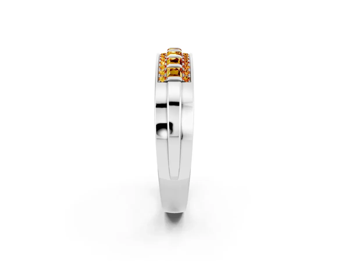 Bar-Set Princess Cut Citrine Pavé Band White gold