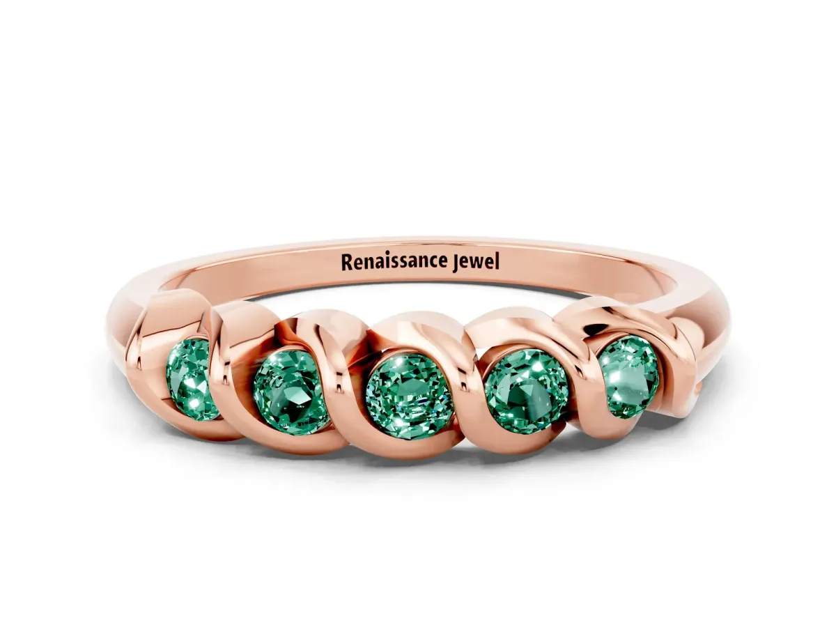 Round Green Sapphire Eternity Band with Twist Prong Setting Rose gold
