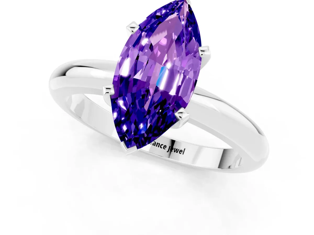Marquise Cut Tanzanite Solitaire Engagement Ring with Round Band and Four-Prong Setting Silver