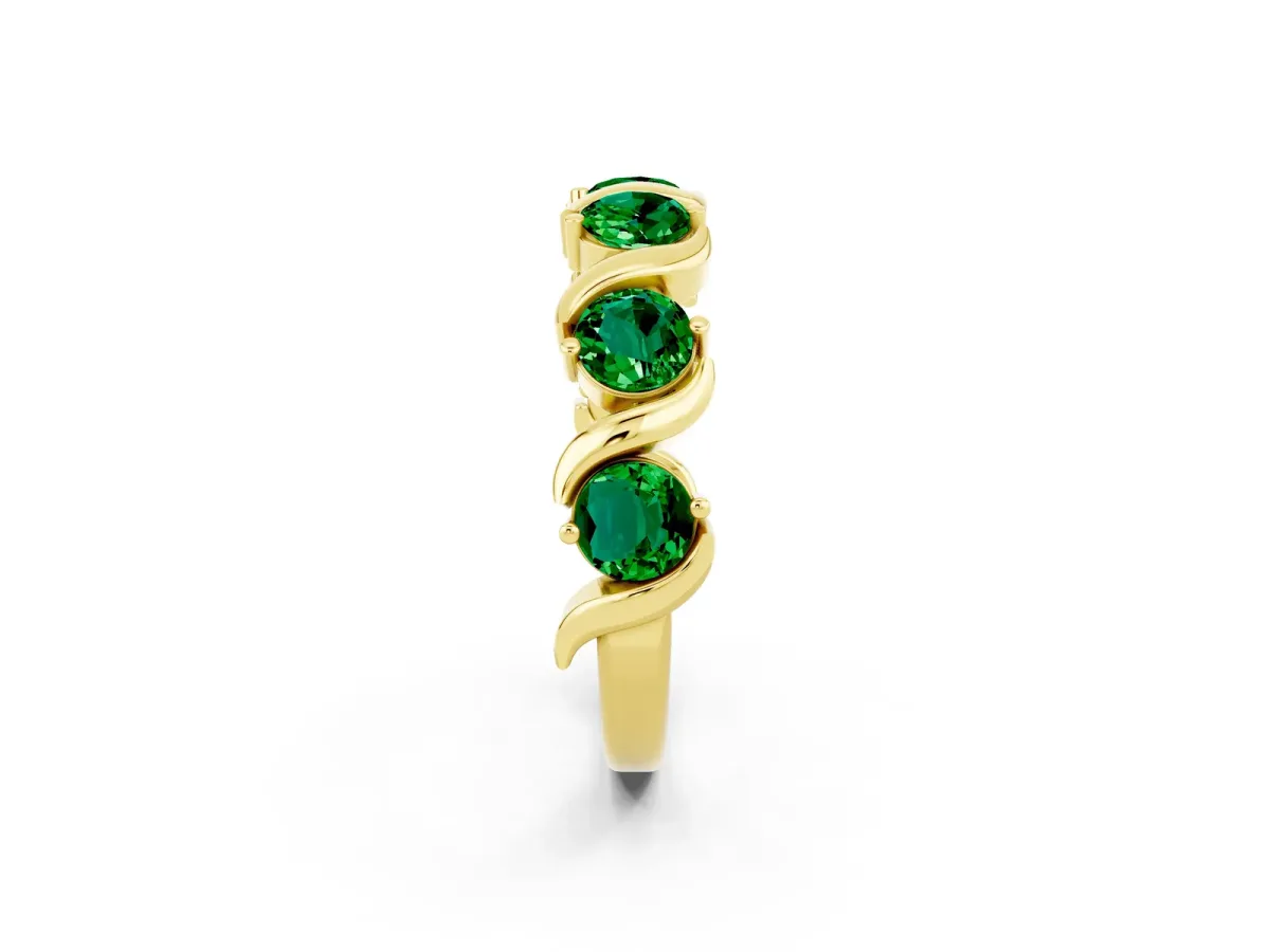 Round Emerald Half Eternity Band with Wave Prong Setting Yellow gold