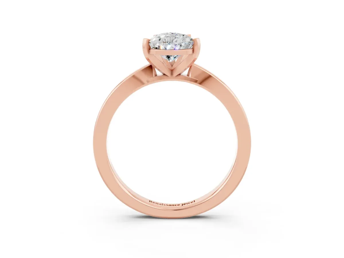 Pear Cut Moissanite Solitaire Engagement Ring with Classic Band and Four-Prong Setting Rose gold