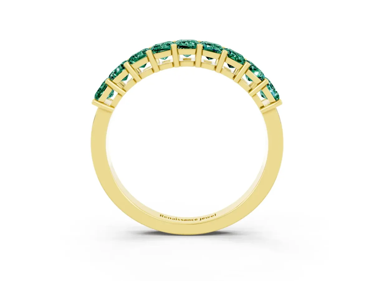 Emerald Cut Green Sapphire Prong-Set Eternity Band Yellow gold