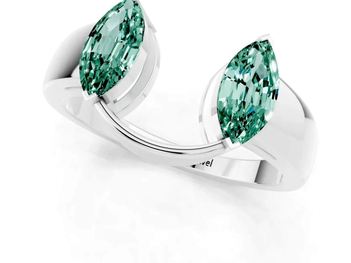 Marquise Green Sapphire Open Band Ring with Tension Setting Silver