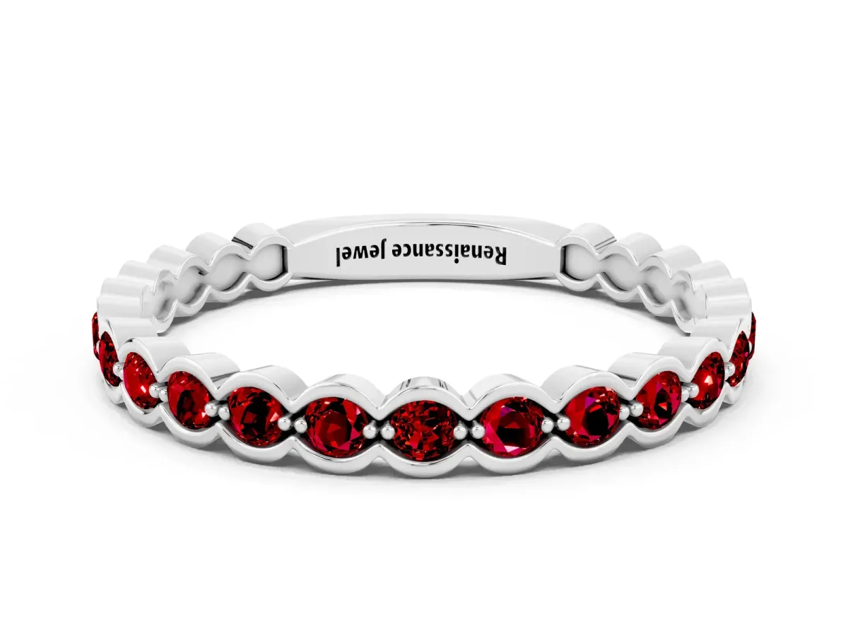 Round Ruby Bezel Set Eternity Band Silver