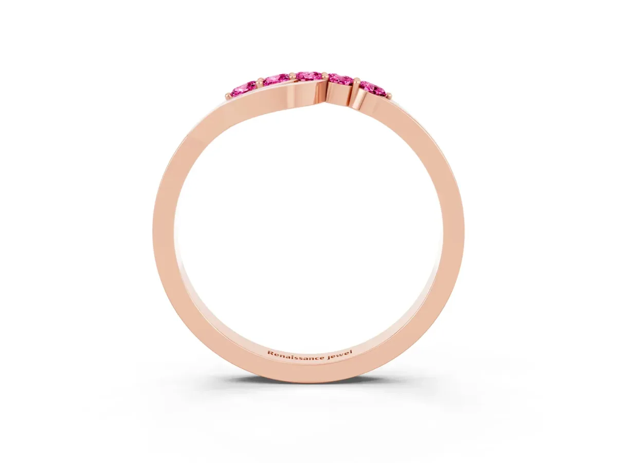 Five-Stone Round Pink Sapphire Crossover Band with Prong Setting Rose gold