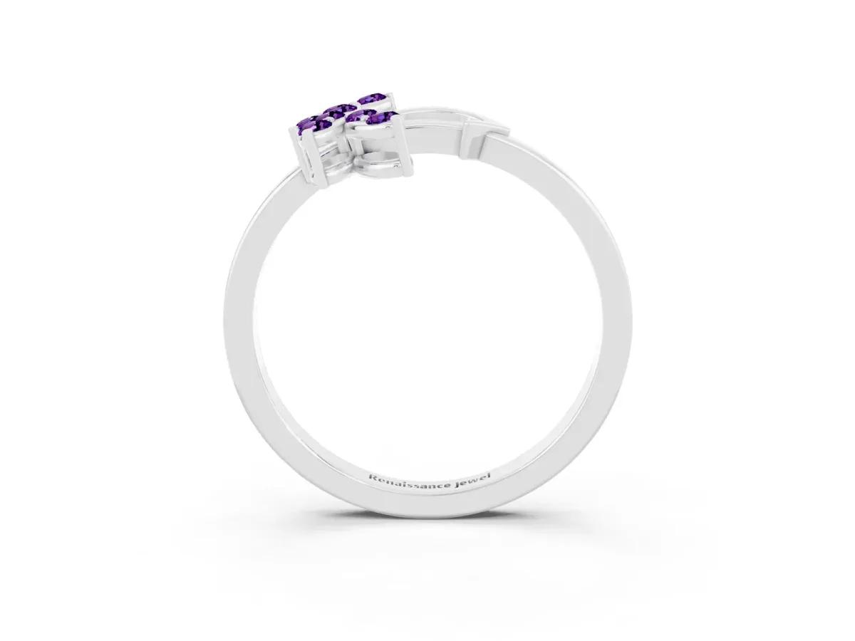 Marquise Amethyst Cluster Bypass Ring with Prong Setting White gold