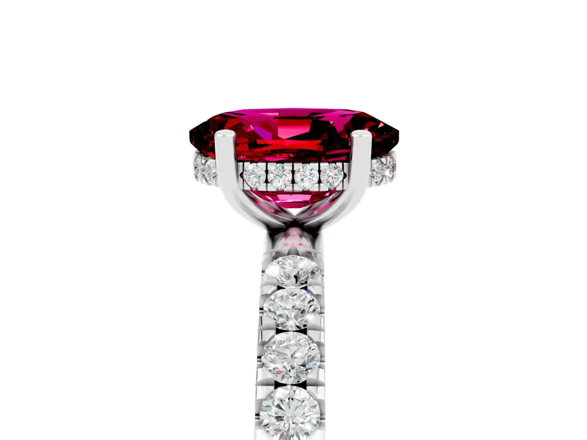 Oval Cut Garnet Pave Band Solitaire Ring with Round and Prong Setting White gold