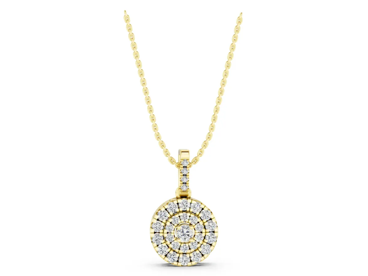 Round Double Halo Diamond Pendant with Pavé Setting Yellow gold