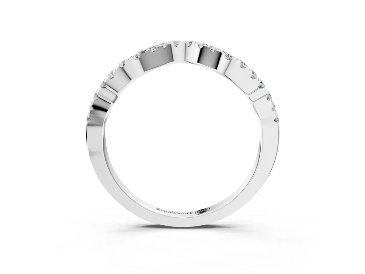 Curved Pavé Round Diamond Eternity Band with U-Prong Setting White gold