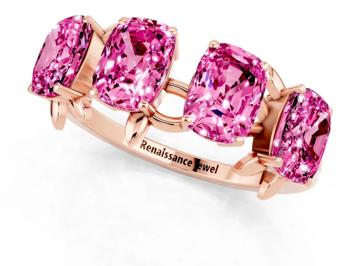 Emerald Cut Pink Sapphire Prong-Set Half Eternity Band Rose gold