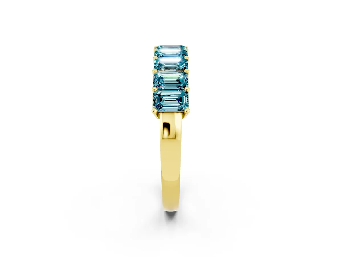 Emerald Cut Blue Topaz Prong-Set Eternity Band Yellow gold