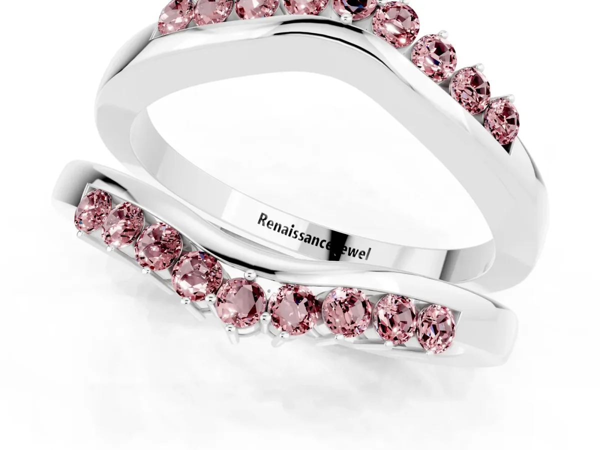 Round Morganite Chevron Contour Band with Prong Setting Platinum