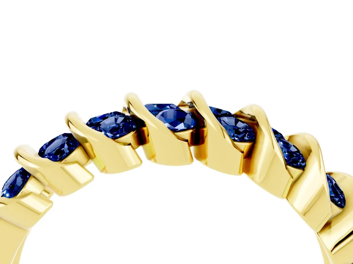 Channel Set Round Blue Sapphire Multi-Row Band Yellow gold