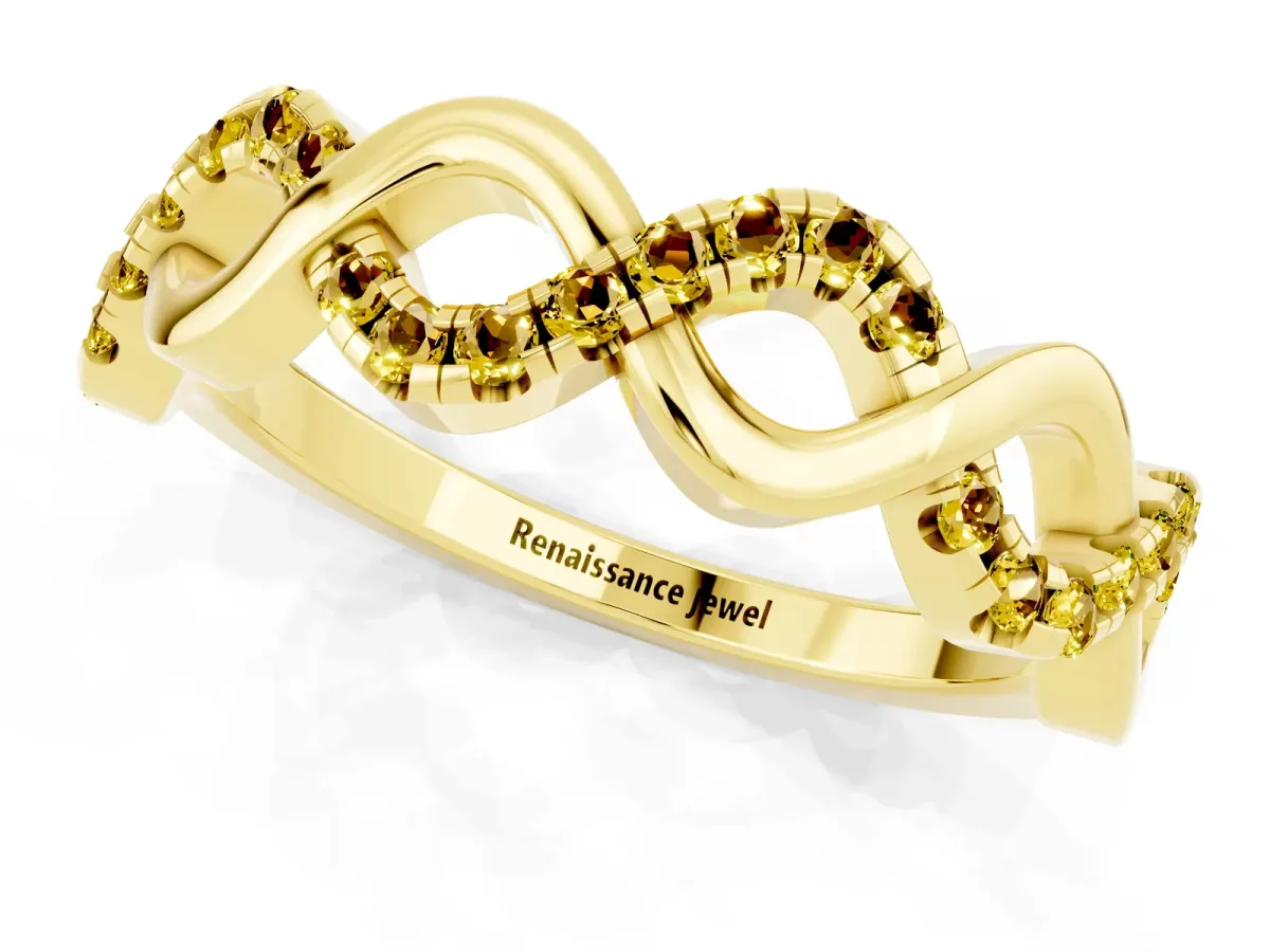 Twist Infinity Round Yellow Sapphire Band with Pavé Setting Yellow gold