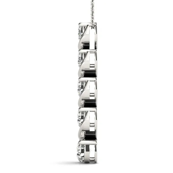 Round Diamond Prong-Set Swirl Pendant Silver