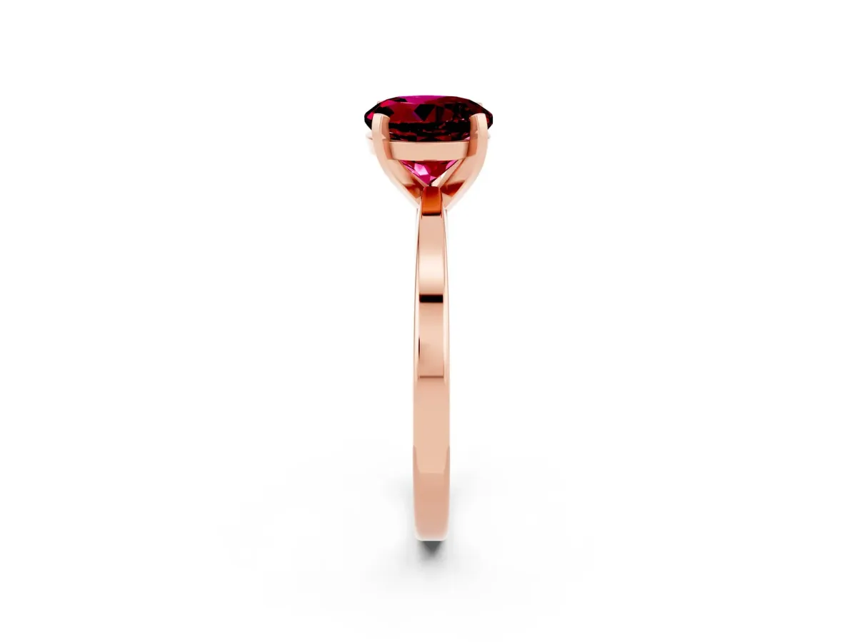 Round Cut Garnet Solitaire Engagement Ring with Classic Band and Four-Prong Setting Rose gold