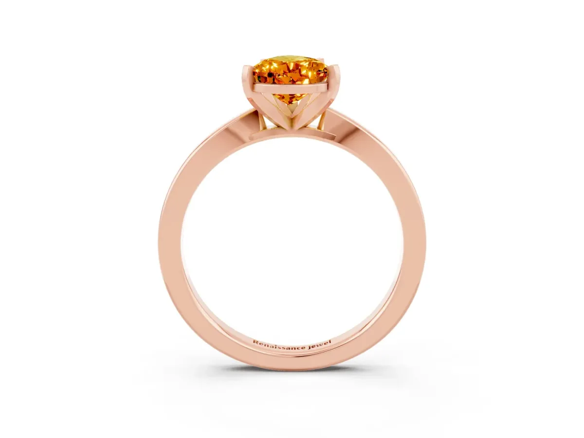 Pear Cut Citrine Solitaire Engagement Ring with Classic Band and Four-Prong Setting Rose gold