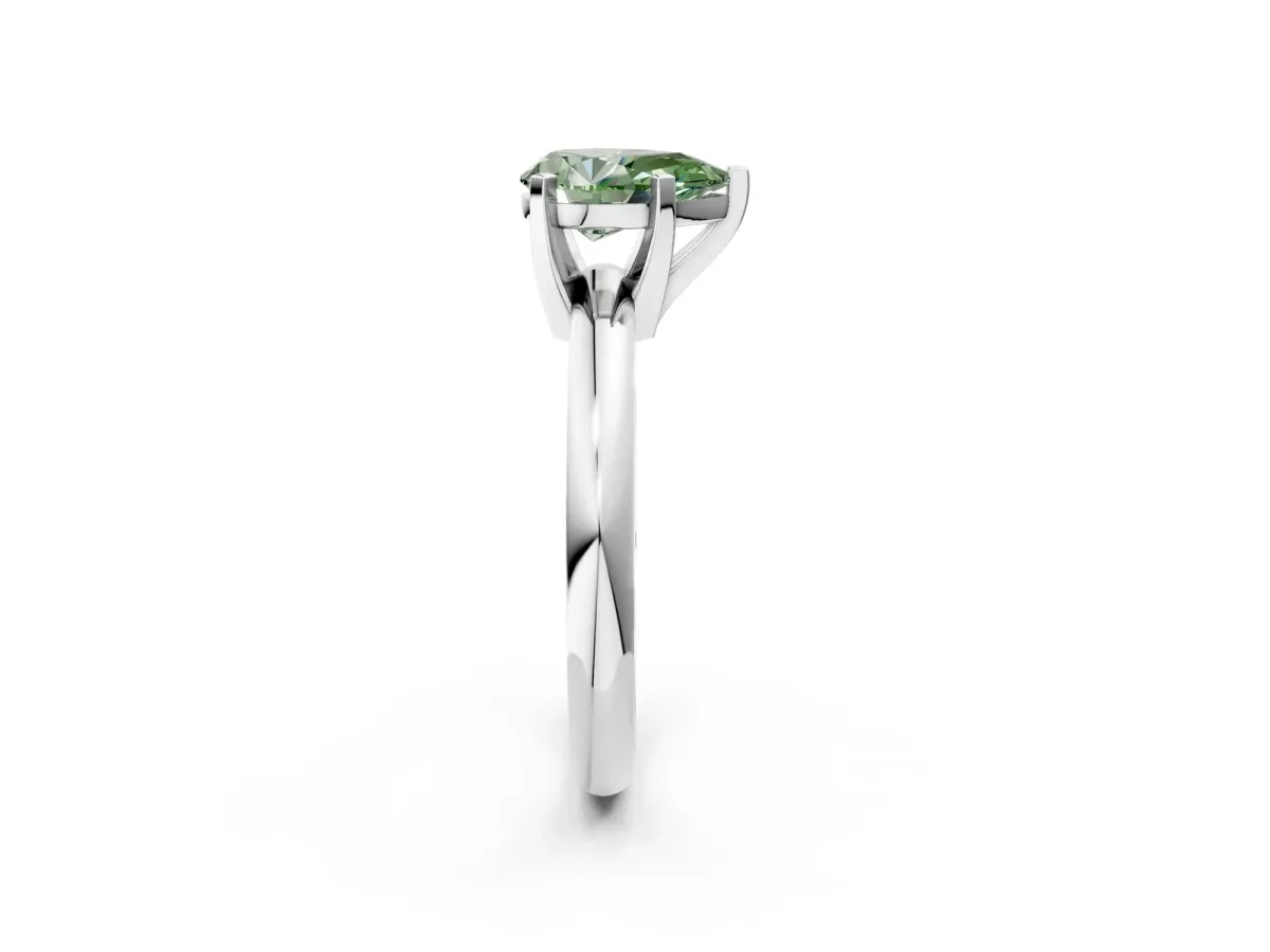 Fancy Green Pear Cut Diamond Solitaire Engagement Ring with Round Band and Four-Prong Setting Silver