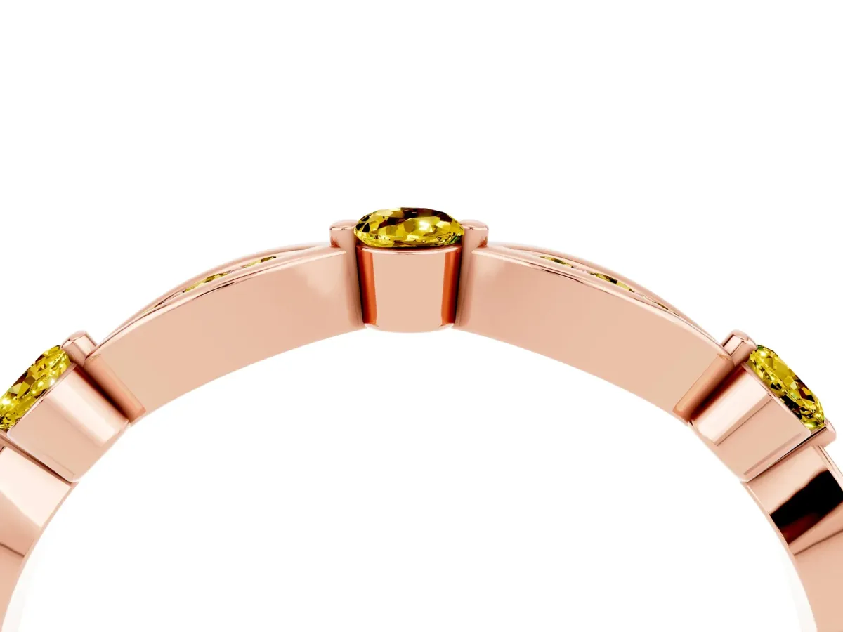 Marquise and Round Yellow Sapphire Milgrain Band with Bezel Setting Rose gold