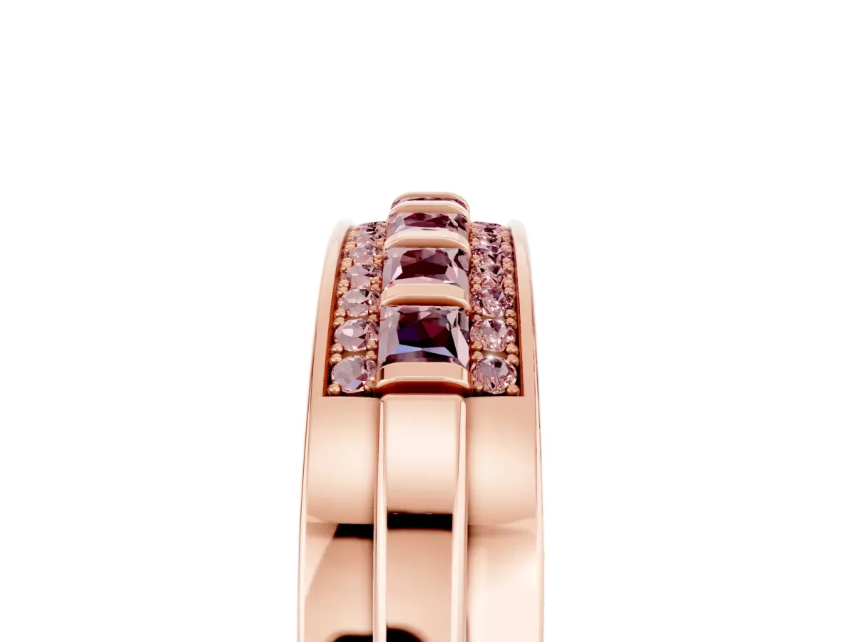 Bar-Set Princess Cut Morganite Pavé Band Rose gold
