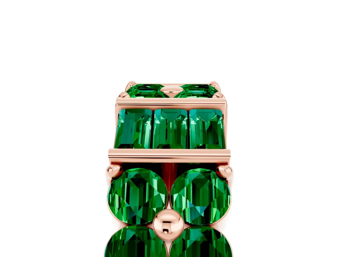 Channel Set Round and Baguette Emerald Anniversary Band with Prong Setting Rose gold