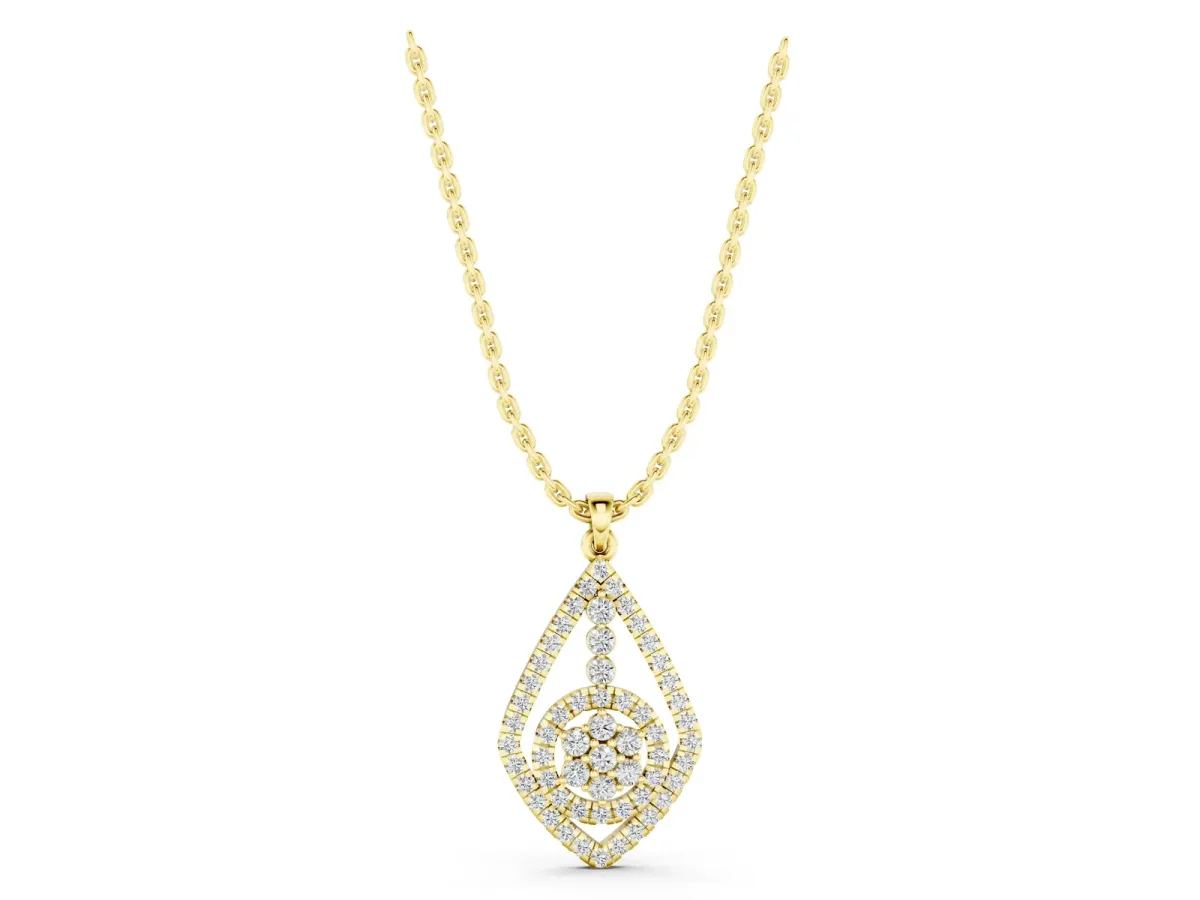 Diamond Halo Pendant with Pavé Setting Yellow gold
