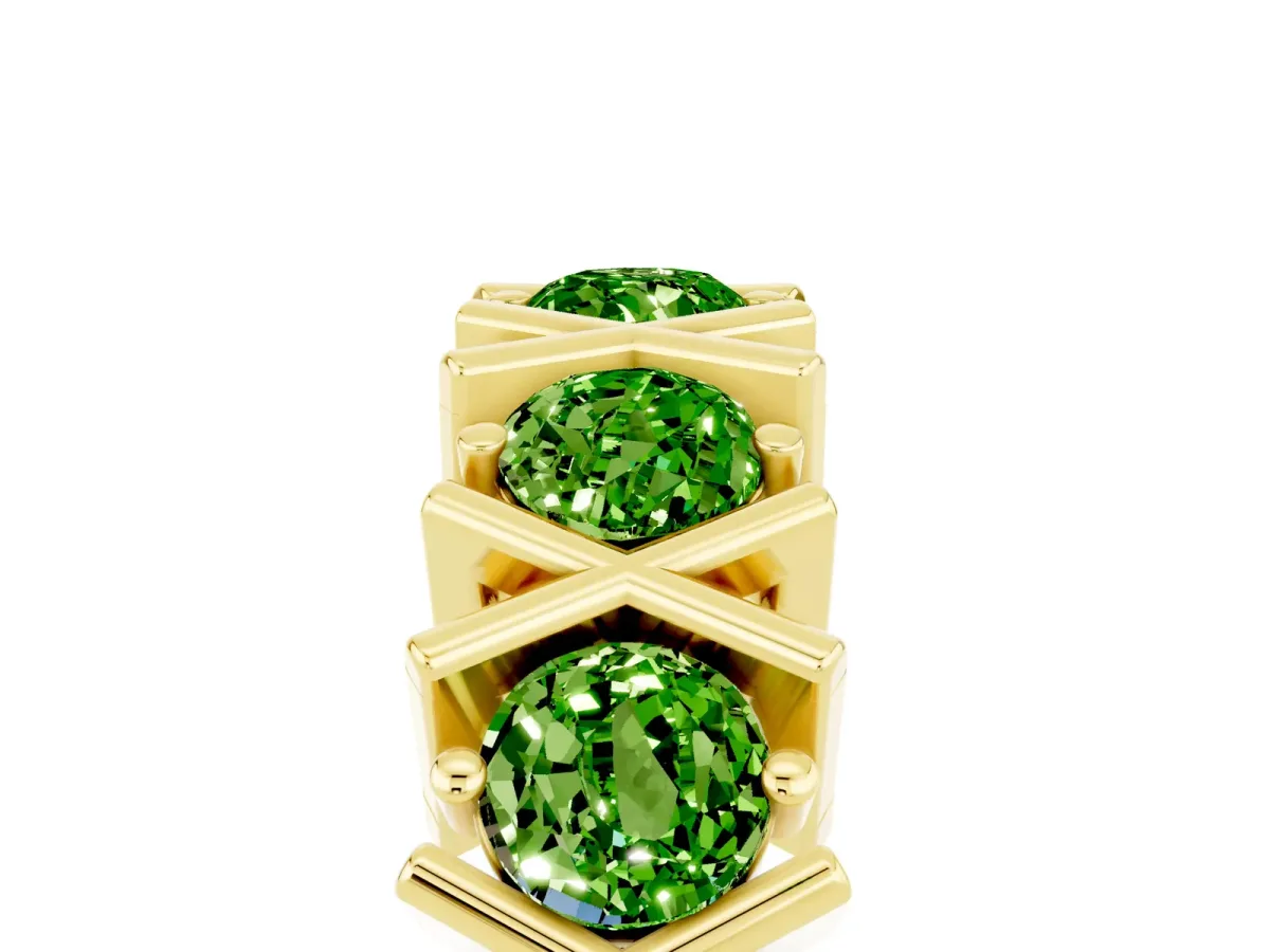 Round Peridot Channel Set Band with X-Prong Detail Yellow gold