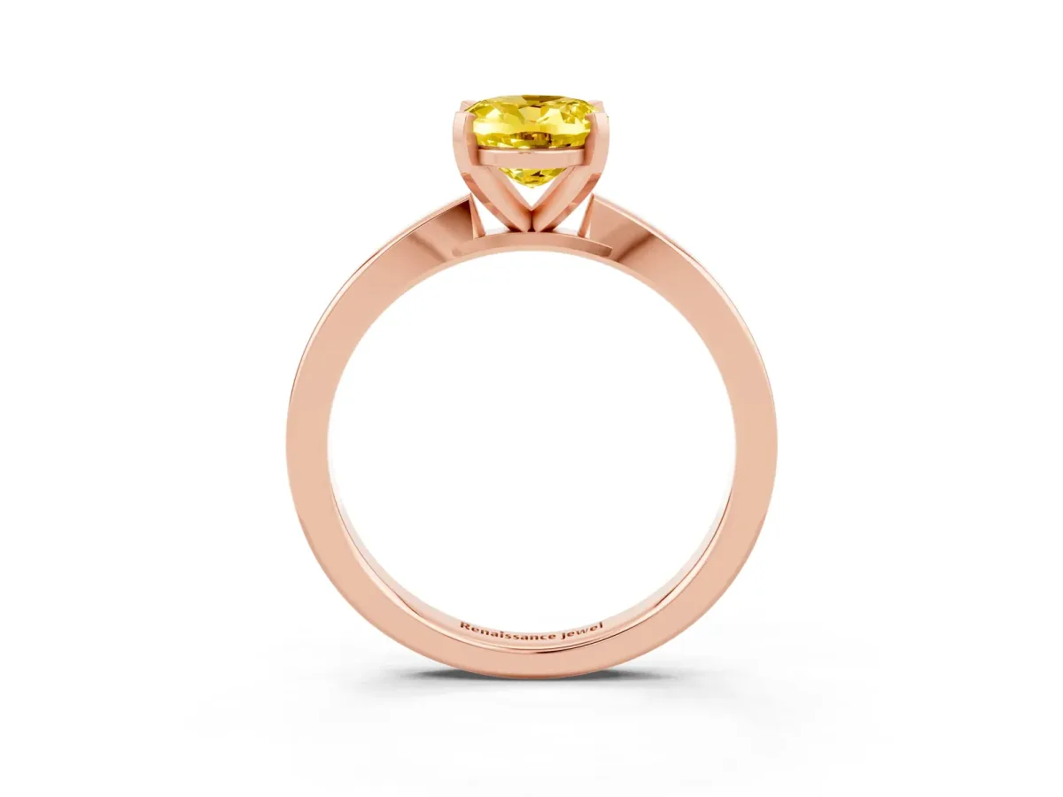 Oval Cut Yellow Sapphire Solitaire Engagement Ring with Classic Band and Four-Prong Setting Rose gold