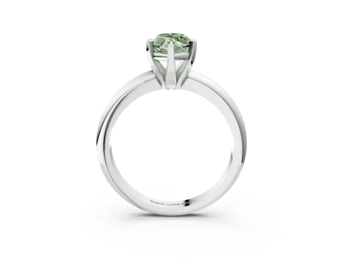 Fancy Green Marquise Cut Diamond Solitaire Engagement Ring with Round Band and Four-Prong Setting Silver