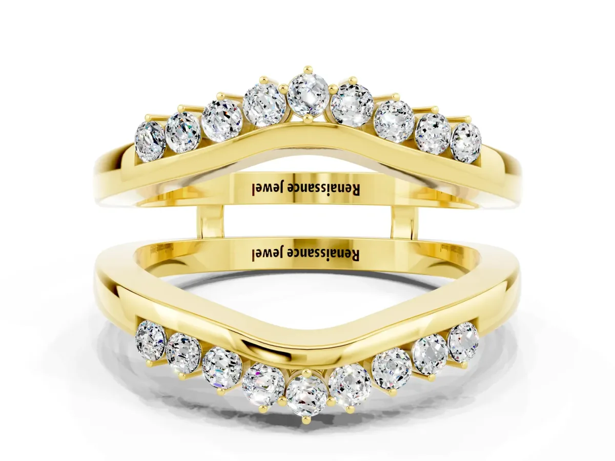 Round Moissanite Chevron Contour Band with Prong Setting Yellow gold